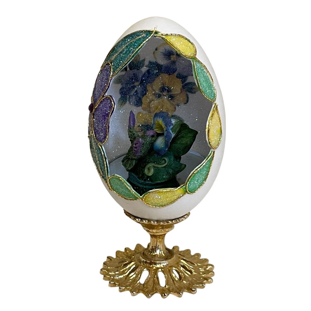 Enchanting Hummingbird Figurine Inside Bottom Mirrored Egg